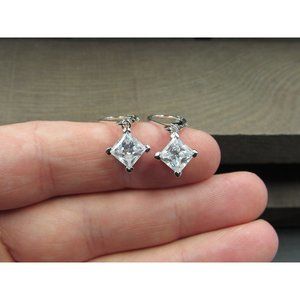 Sterling Silver Cubic Zirconia Square Cut Earrings Vintage Wedding Engagement